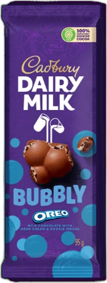 Cadbury Bubbly, 88 g moulded or enrobed countline bar, front of pack