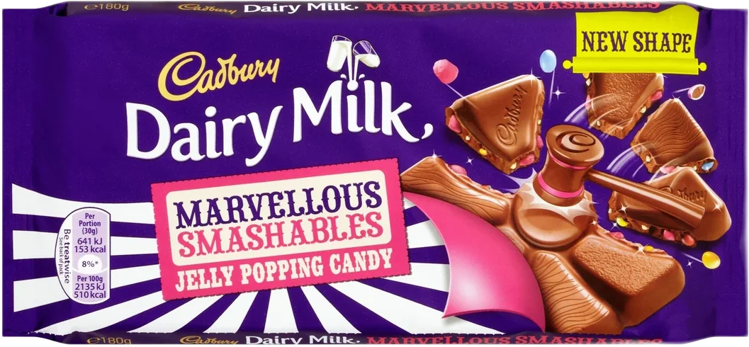 Cadbury Dairymilk Marvells, 38 g moulded or enrobed countline bar, front of pack