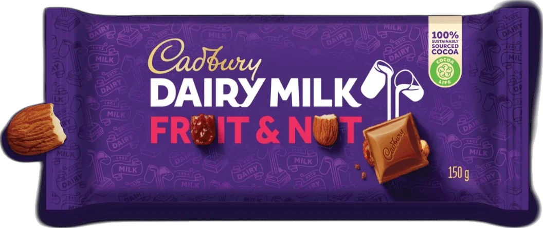 Cadbury Fruit & Nut, 35 g moulded tablet or bar, front of pack