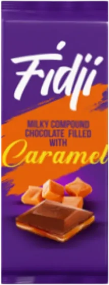 Fidji Milk Caramel, 80 g moulded or enrobed countline bar, front of pack