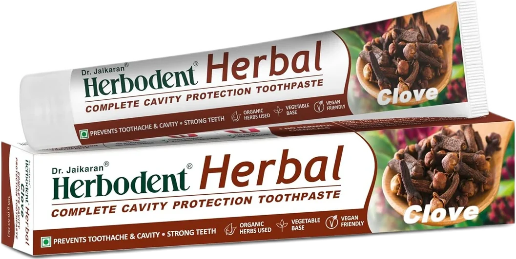 Herbodent Herbal Clove, 185 g carton, front of pack