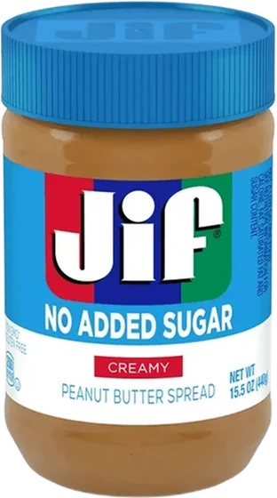 JIF Peanut Butter Spread, 16 oz plastic or glass jar, front of pack