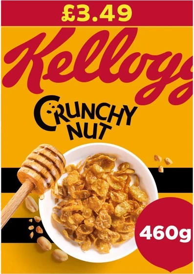 Kellogg's Crunchy Nut, 460 g carton, front of pack.