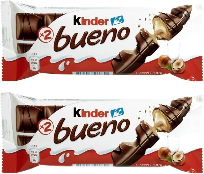 Kinder Bueno Milk, 4 pieces moulded or enrobed countline bar, front of pack