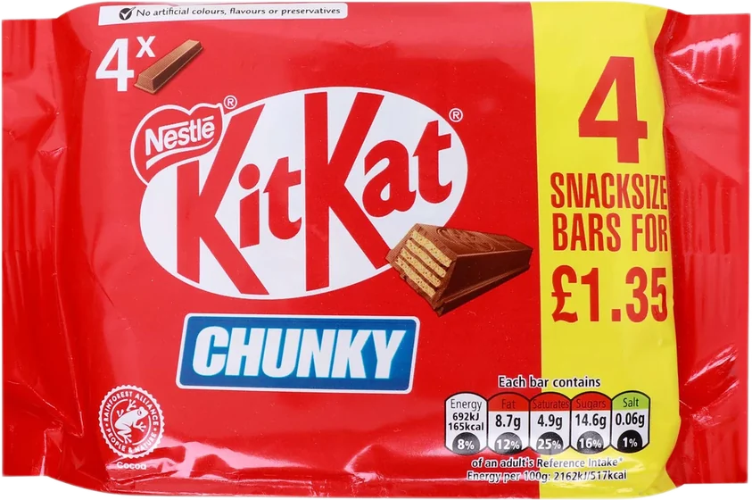 Nestle Kitkat Chunky, 40 g moulded or enrobed countline bar, front of pack