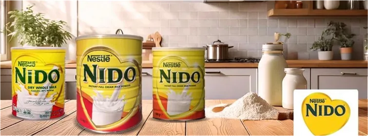 Nestle Nido tins, supplier lifestyle photograph.