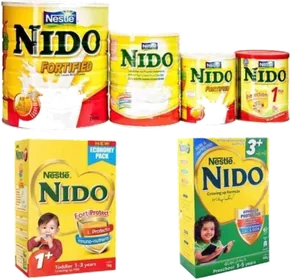Nestle Nido growing-up range: Fortified tins with the 1+ and 3+ cartons.