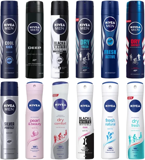 Nivea Body Spray, 150 ml aerosol can or roll-on bottle, front of pack