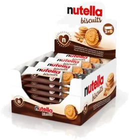 Nutella Biscuits three-pack display outer, as shipped to a shelf.