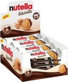 Nutella Biscuits three-pack display outer, alternative artwork.