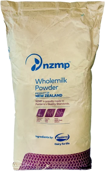 NZMP Milk Powder, 25 kg tin, front of pack