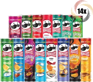 Pringles United States flavour range, fourteen cans. A separate specification from the Gulf packs above.