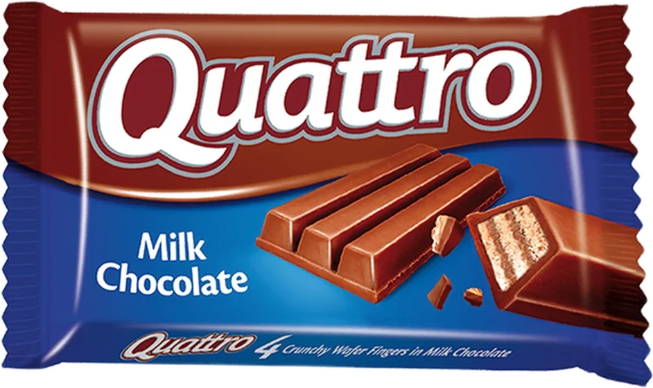 Quattro Milk, 33 g moulded tablet or bar, front of pack