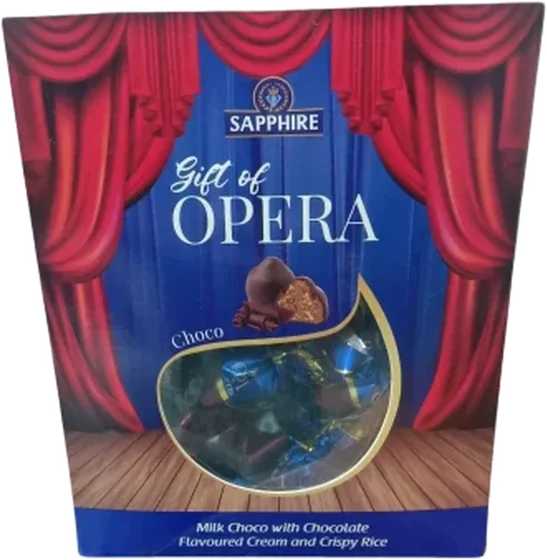 Sapphire Opera Choco, 800 g tub, front of pack