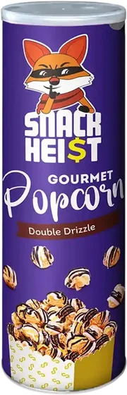 Snack Heist Double Drizzle Popcorn, 85 g film pouch, front of pack
