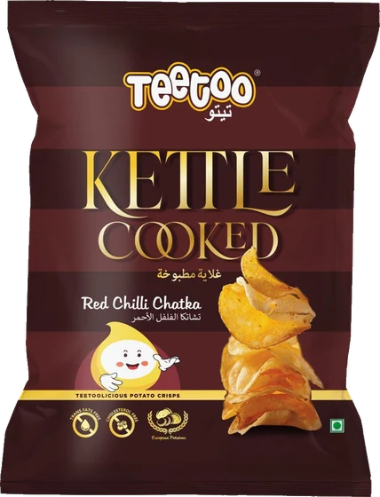 Teetoo Kettle Cooked Red Chilli Chatka, Film bag, front of pack.