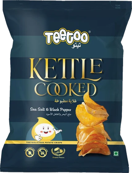 Teetoo Kettle Cooked Sea Salt & Black Pepper, Film bag, front of pack.