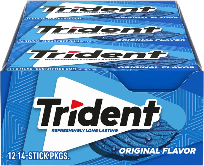 Trident Chewing Gum, 14 pieces sticks, front of pack
