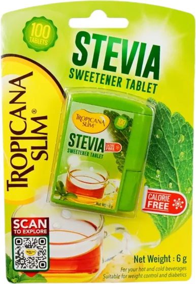 Tropicana Slim Stevia Sweetner Bottle, 210 g tablets, front of pack
