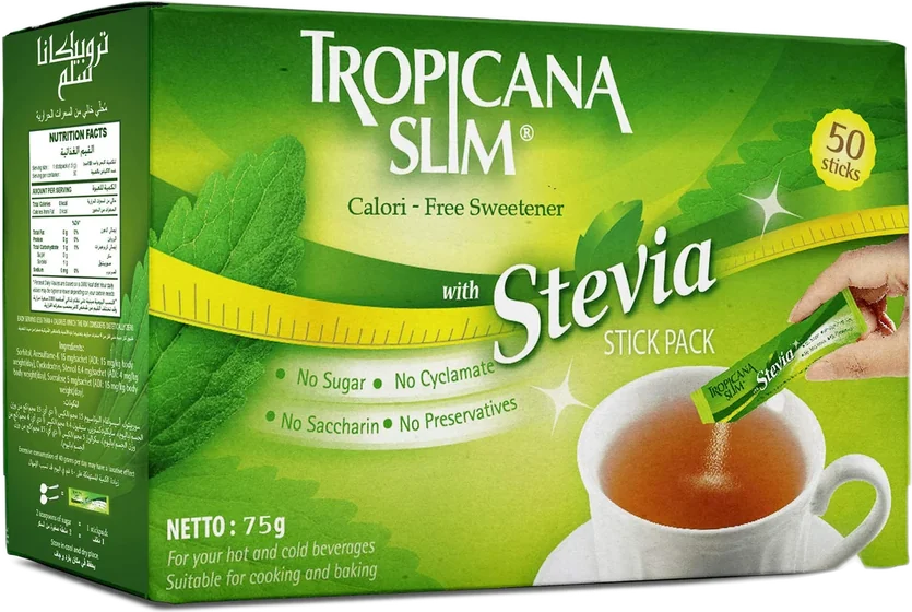 Tropicana Slim Stevia, 25 pieces tablets, front of pack